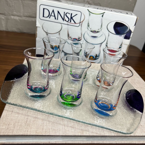 Dansk Dining Dansk Cordial Glasses Set Tray Barware Liquor Shot